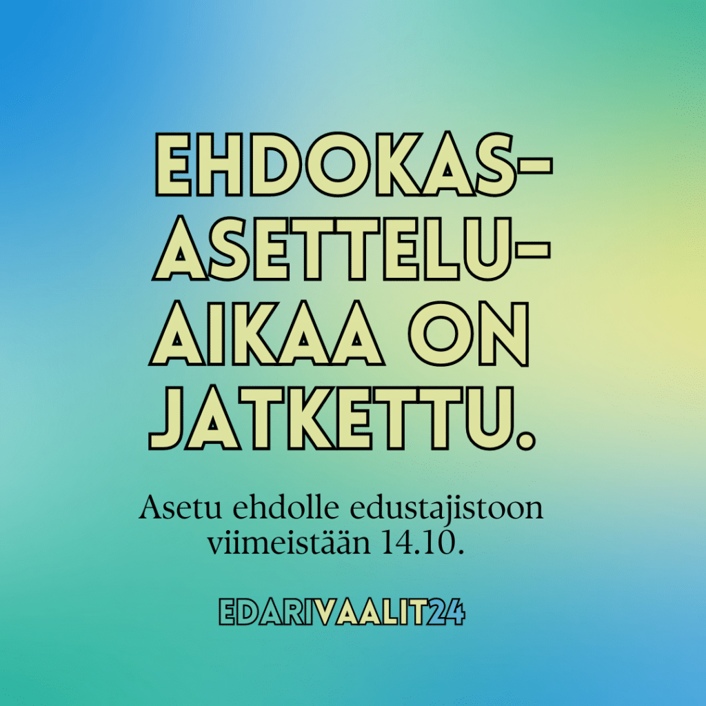 Edustajistovaalien ehdokasasetteluaikaa on jatkettu – hae mukaan edariin viimeistään 14.10.