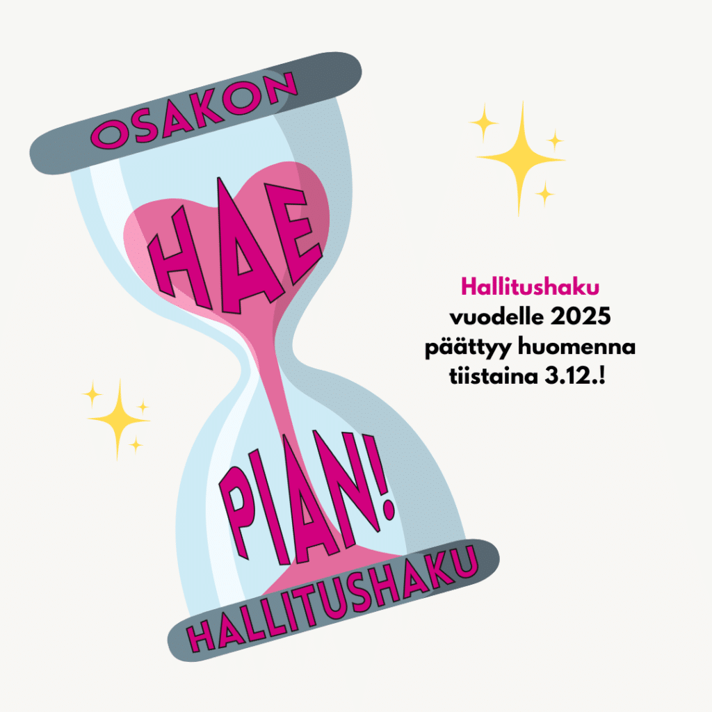 Haku OSAKOn hallitukseen kaudelle 2025 päättyy aivan pian – hae ennakkoon viimeistään tiistaina 3.12. klo 12!