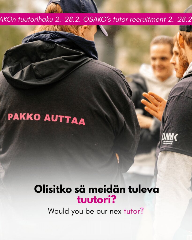 OSAKOn tuutorihaku on alkanut – hae uudeksi tai jatkavaksi tuutoriksi helmikuun loppuun mennessä