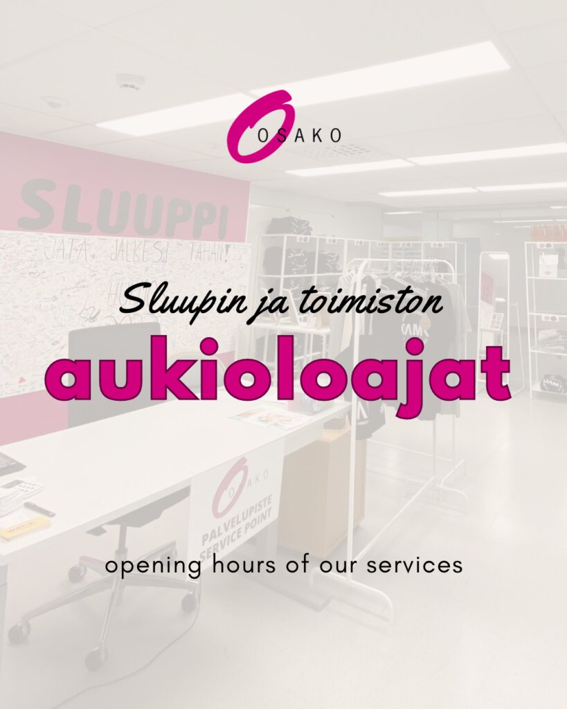 OSAKOn syksyn aukioloajat 2026